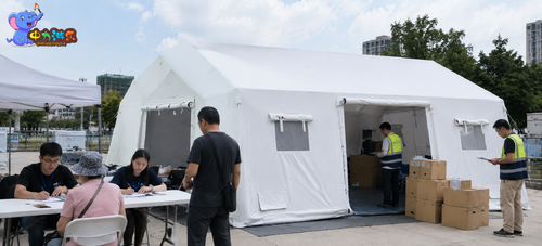 Giant Inflatable Tent Used as a Temporary Earthquake Relief Center