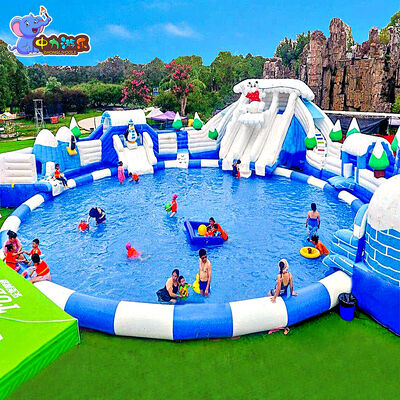 Good price 0.5mm PVC Inflatable Floating Jumping Castle Pool Slide Waterpark Interactive Amusement online
