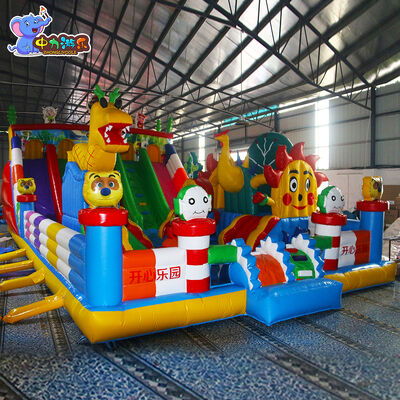 ราคาดี การปรับแต่ง ปราสาทกระโดดแบบอัดลม การ์ตูน Happy Land Theme บ้านกระโดด ออนไลน์