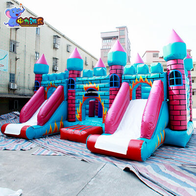 Buon prezzo Castello gonfiabile a tema fiamma, castello gonfiabile per esterni con scivolo combinato in linea