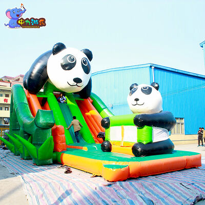 Good price Panda Theme Backyard Water Slide Inflatable Bounce Slide Double Lane online