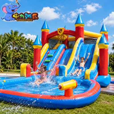 Bon prix Château d'eau gonflable avec toboggan pour événements d'été et parcs en ligne